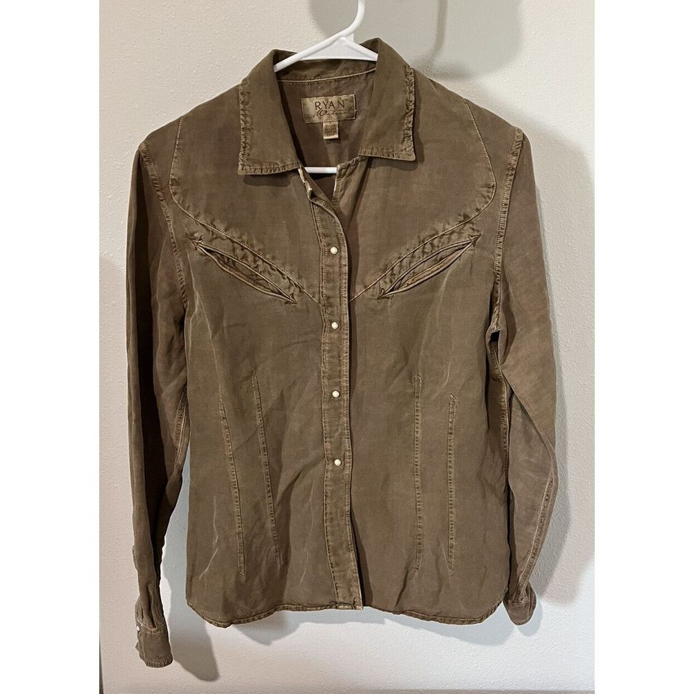 Ryan Michael Shirt Womens Small S Brown Snap Button Up Western Silk Linen